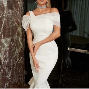 White Asymmetrical Backless Sheath Dress